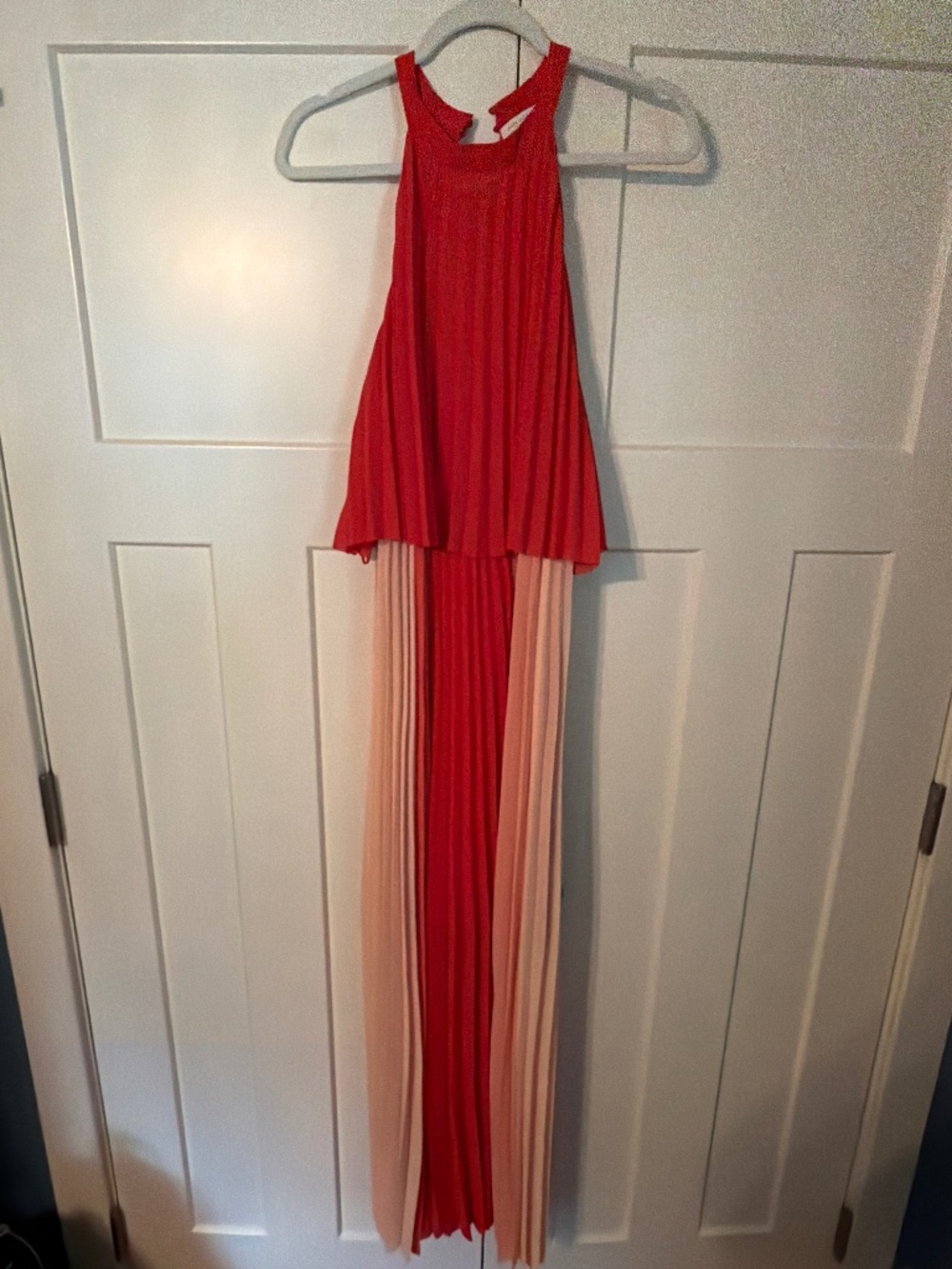 Skies are blue colorful , pleated dress